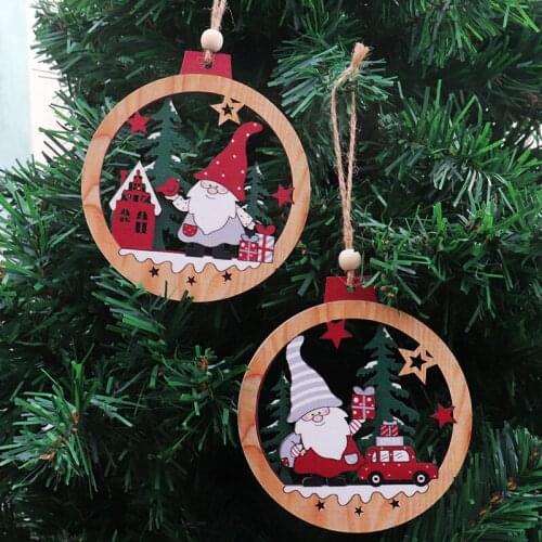 Christmas Decor Wooden Forest Santa Claus Pendant Christmas Tree Decoration Drop Ornaments for Home Party New Year 10cm