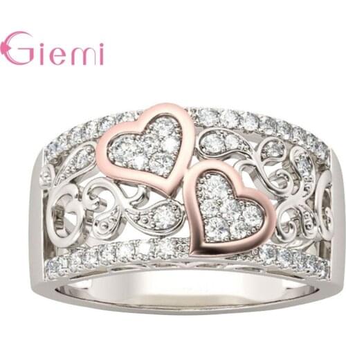S925 Sterling Silver Luxury Elegant Top Quality Crystal Hollow Love Heart Classic Rings For Women Wife Anniversary Jewelry Gifts