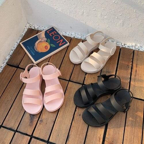 One word with flat sandals summer new solid color simple non-slip womens shoes jelly shoes beach shoes