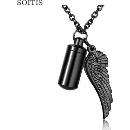 SOITIS Black Color Big Angel Wing Pendant Decorative Keepsake Gift Small Bottle Cremation Urn Necklace Perfume Bottle for Women