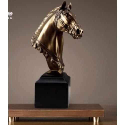 Cast copper resin handicraft war horse head hotel furniture Chinese style garden decoration home living room statue sculpture