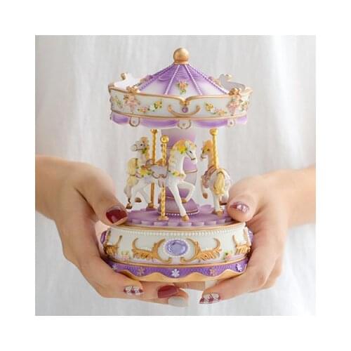 Glow Merry Go Round Music Box Geometric Music Baby Room Decoration Gifts Unisex Resin Christmas Horse Carousel Box birthday Sky