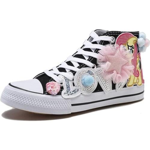 Hot New High Top Flower Girls Canvas Shoes Beading Kids Shoes 2020 Autumn Childrens Shoes Korean Casual Sneakers Sider Zipper