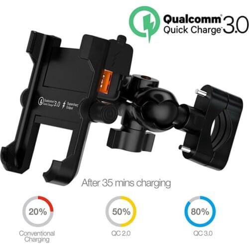 Motorcycle Universal Mobile Phone Holder Waterproof QC3.0 Smart Identification Fast Charging Aluminum Alloy GPS Navigator Holder