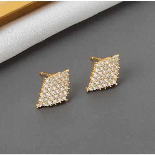 Vintage Square/Water Droplets/Lotus Leaf Shape Stud Earrings for Women Girls Retro Ear Jewelry Fashion CZ Zircon Earrings Gift