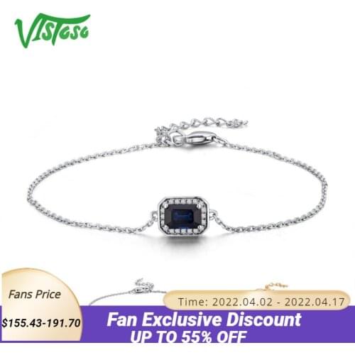 VISTOSO 14K W/Y Gold Bracelets For Lady Fancy Octagon Blue/Pink Sapphire/Emerald Shiny Diamond Bracelet Anniversary Fine Jewelry
