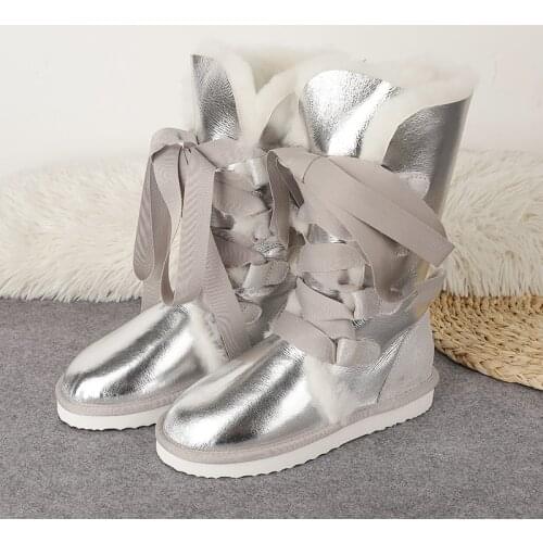 2020 Beautiful New Lace Up Shoes Women Genuine Sheepskin Real Fur 100% Wool Women Winter Snow BootsBrand Boots Free Shipping