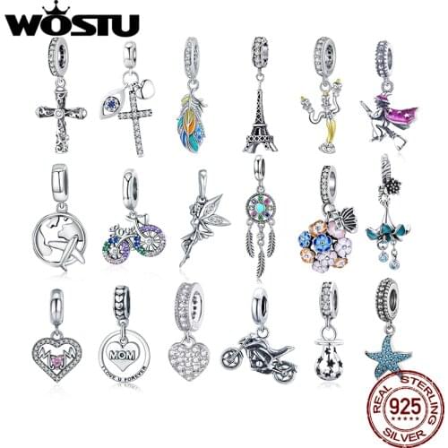 WOSTU Authentic 925 Sterling Silver Hot Sale Eiffel Tower Charms Pendant Fit Bracelet Women Fashion DIY Jewelry Gift Making
