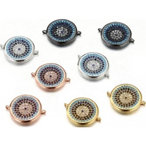 1.4cm evil Eye Disc micro pave cz cubic zirconia zircon beads metal copper Crystal bracelet making silver gold plated hfg32