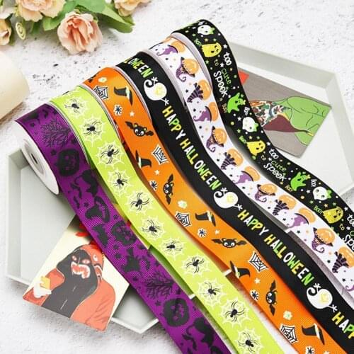 10yards/roll Halloween Grosgrain Ribbon Printed Ribbons Polyester Ribbon For Wedding Christmas Decoration DIY Sewing Ribbon