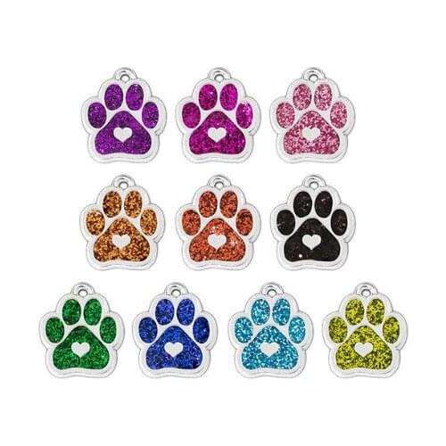 20,50)PCS/lot Mix Colors Sparkly Bling Pet Cat Dog Bear Paw Print hang pendant charms fit for diy pet collars keychains bag