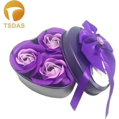 3/6/9Pcs Creative Soap Flower Rose Red/Pink/Blue/Purple 4 Colors for Choose, Soap Rose With Gift Box Girlfriend Birthday Gift