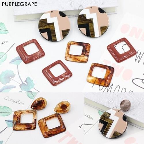 PURPLEGRAPE Geometric box resin stitching big round jewelry material DIY retro popular hand made earrings accessories 6pcs