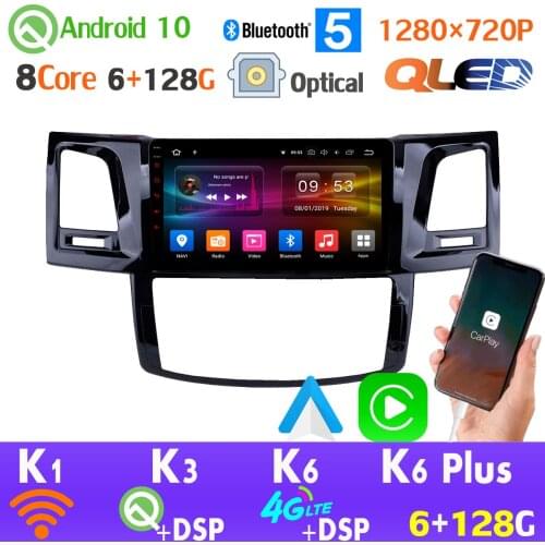 6G+128G QLED 1280*720P Android 10 For Toyota Fortuner HILUX Revo Vigo AHD 1080P CarPlay 4G LTE WiFi DSP Head Unit GPS Radio HDMI