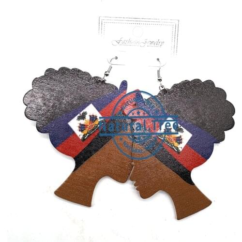 Free Shipping! newest Haiti Black Woman wooden earrings