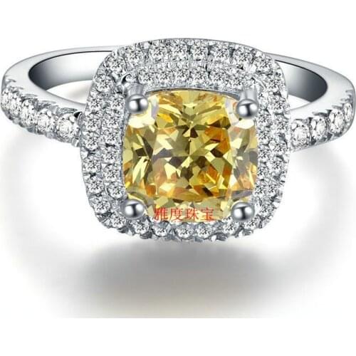 Free Shipping Platinum Plated 2carat Square synthetic SONA stone Engagement rings for women,sterling silver ring,Weeding ring