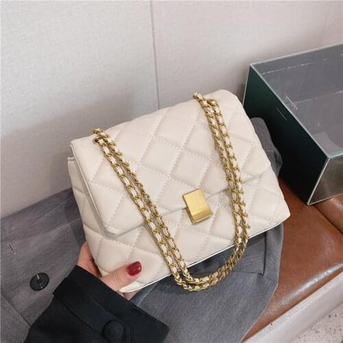 BISONJS Lingge Small PU Leather Crossbody Bags for Women 2021 Chain Shoulder Handbags Womens Trend Classic Branded Hand Bag