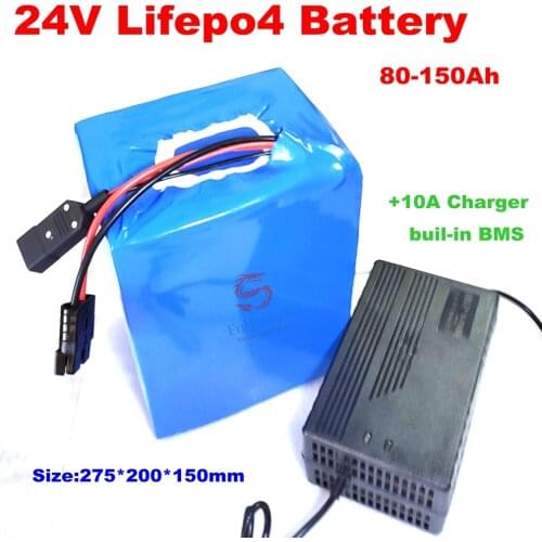 Pvc case 24V 80Ah 100Ah 120ah 150ah Lifepo4 Lihium battery bms 8s for RV UPS Motorhome Solar systerm caravan +10A Charger