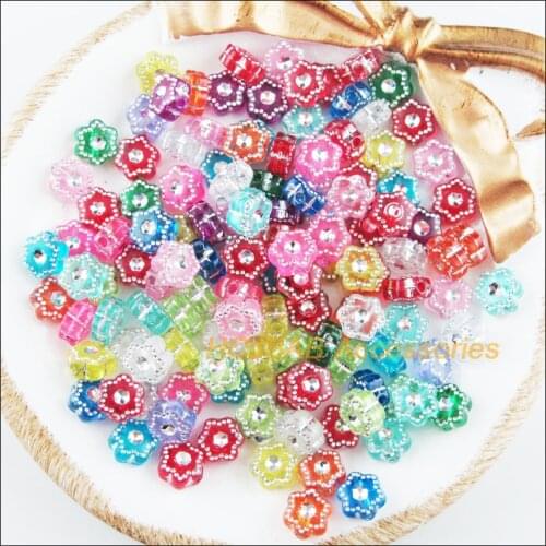 250 New Flower Charms Star Spacer Beads Mixed Colors With Crystal 7.5mm