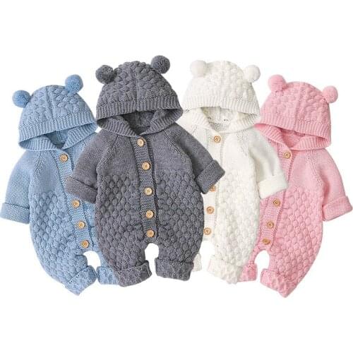 Baby Rompers Clothes Cartoon Bear Knitted Newborn Boys Jumpsuits Fall Long Sleeve Toddler Girl Sweater Children Overall Winter