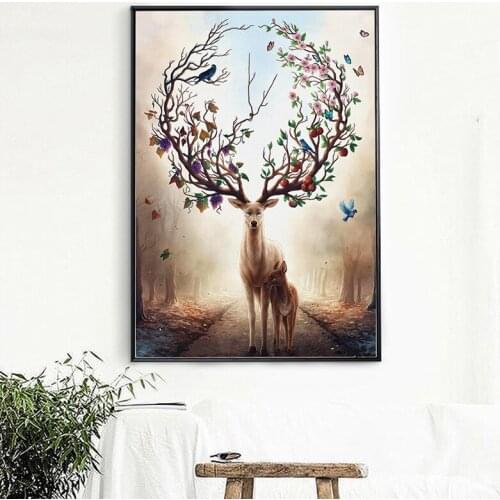 DIY Full Drill Diamond Painting Cross Stitch Nordic hand-painted dream deer Draw Picture Round Diamond Embroidery