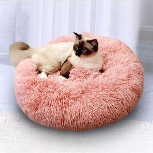 New Long Plush Pet Bed for Cats Kennel Dog Round Super Soft Cat Winter Warm Sleeping Bag Puppy Cushion Mat Cat Supplies