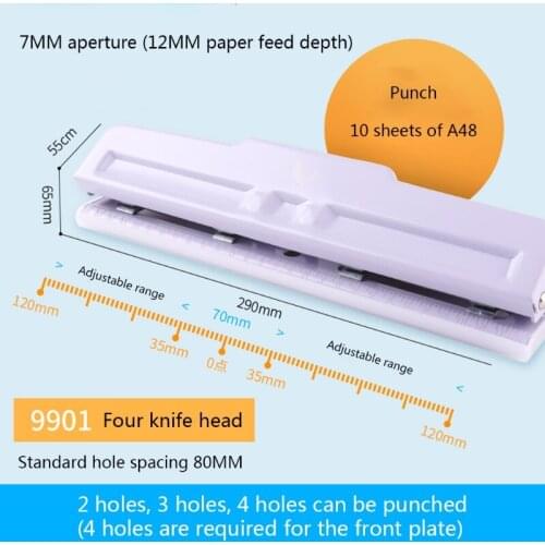 4 Hole Punch Round Hole Puncher Paper Capacity 10 Sheets with Positioning Ruler Chip Tray Home Office School Supplies