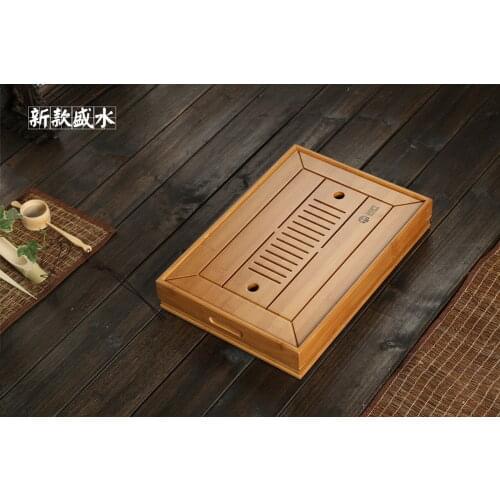 Chinese Bamboo Kungfu Tea Ceremony Table Serving Tray w/t Water Tank 34.5*22.5cm