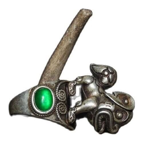 Jade inlaid with pure white copper Lion Ring collection