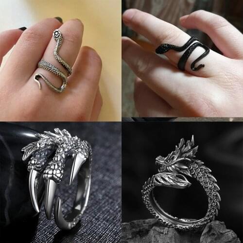 2021 European New Retro Punk Exaggerated Spirit Snake Ring Fashion Personality Stereoscopic Opening Adjustable Dragon Ring