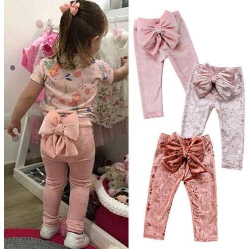 Fashion Toddler Kids Baby Girls Bowknot Bottoms Pleuche Cute Long Pants Leggings Autumn Clothes