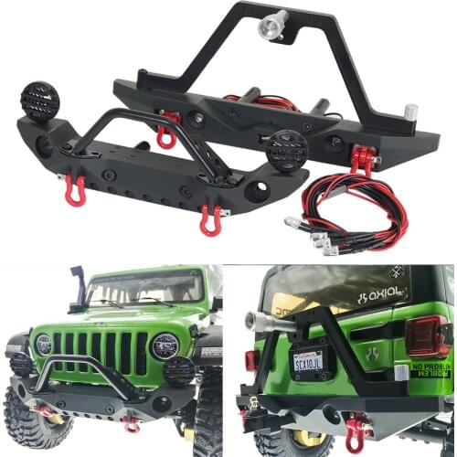 Metal Front Rear Bumper with LED Light/Spare Wheel Carriert for 1/10 RC Crawler Axial SCX10 & SCX10 III TRX4 CC01 Redcat Gen8