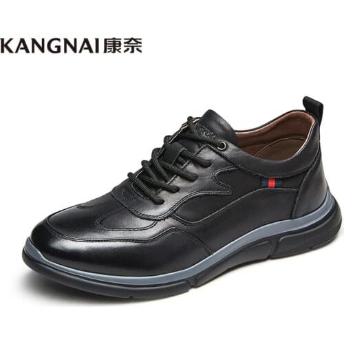 KANGNAI Men Business Casual Shoes Round Toe Outdoor Lace-Up Office Leather Shoes Man Footwear