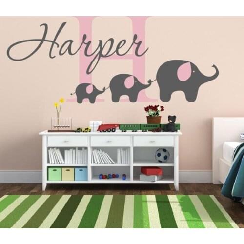 Elephant Wall Decal Custom Name Removable Nursery Girls Bedroom Wall Decal Decor Sticker Art Vinyl For Kids Room Living Room