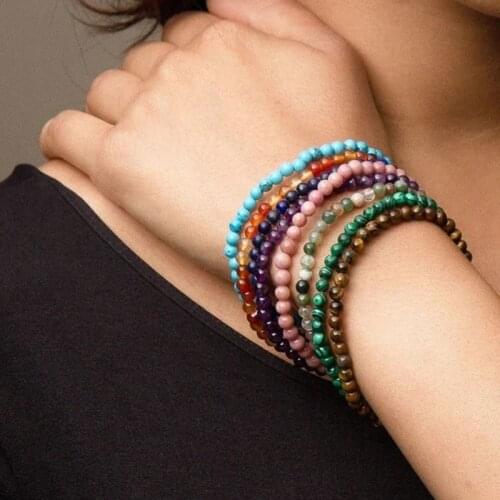 OAIITE 8 Pcs/set Tiger Eye Turquoise Amethyst Beads Bracelets Bangles Women Mini Natural Stone Bracelet Set Yoga Energy Jewelry