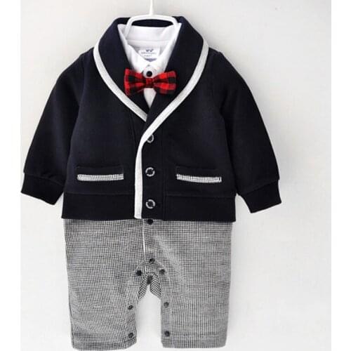 Baby Boy Romper Long Sleeve Spring Autumn 100% Cotton Newborn 0-12 Months Toddler Overalls Birthday Baptism Gentleman Clothing