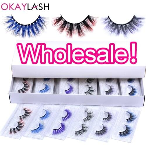 OKAYLASH 100/50 Pairs Wholesale Bulk Rianbow Faux Mink 3D Eyelashes Ombre Colored Makeup Strip Lashes for Halloween Cheap Price