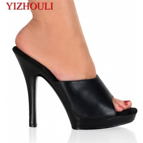 Sexy High Heel Slippers Fashion Women Platform Exotic Dancer Shoes 13cm Dim Black Summer The banquet slippers