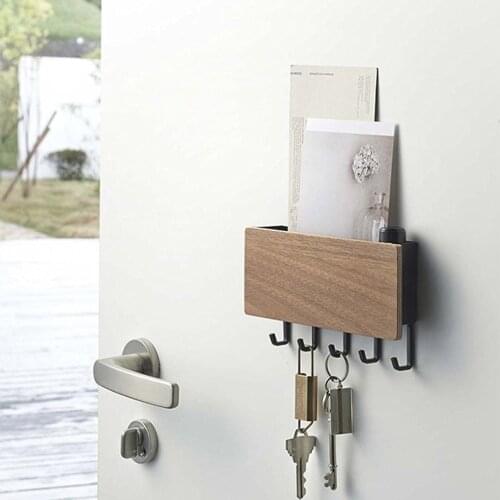 Porch Storage Rack Wall Shelf with Keys Hook Sundries Storage Box Wall-hung Type Wooden Decorative Holder Door Organizer Racks