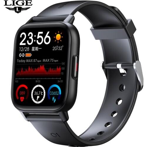 LIGE 2021 New Body Temperature Smart Watch Men Women IP67 Waterproof Information Call Reminder Woman Watches Men For IOS Android