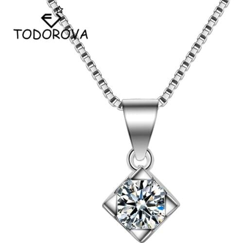 Todorova Korean Fashion Geometric Crystal Pendant Necklace for Women AAA Cubic Zircon Short Chocker Neck Jewelry Collier