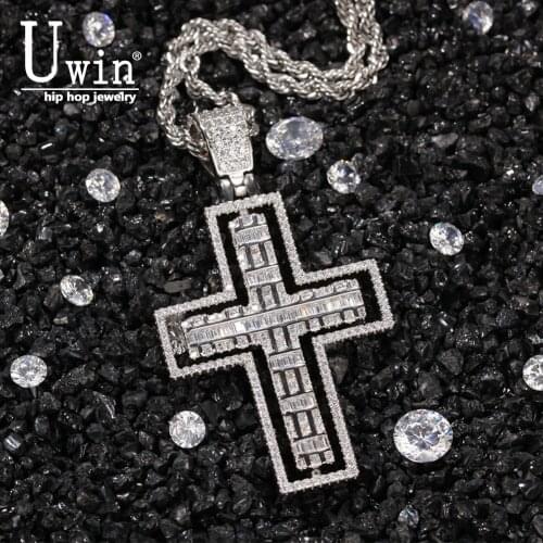 Uwin Rotatable Cross Cubic Charm Double Sided Pendant With Tennis Chain Men Women Hip Hop Jewelry Gift