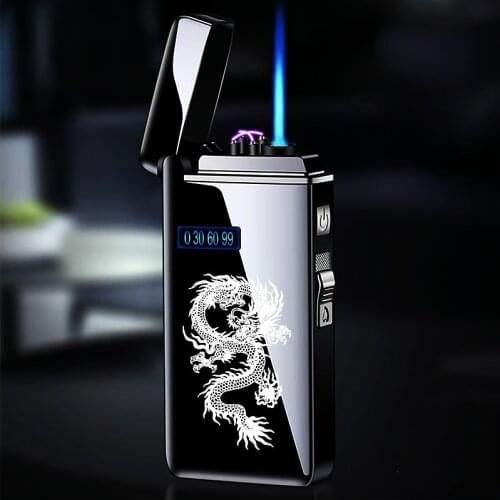 New Windproof Metal USB Torch Lighter Jet Turbo Dual Arc LED Lighters Gas-Electric Butane Gas Pipe Cigar Lighter Gadgets for Men