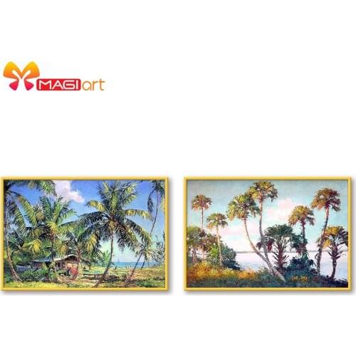 Cross stitch kits Embroidery needlework sets 11CT water soluble canvas patterns 14C landscape Tropical seaside -NCMS127