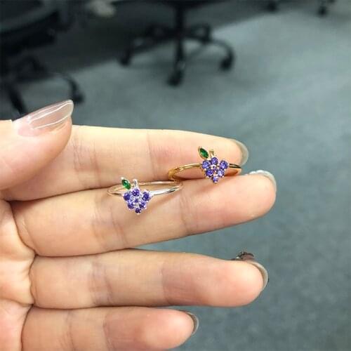 Womens Fashion Crystal Ring Set Cute Fruit Gem Ring Combination Jewelry Purple Grape Ring Couple Girl Child Sweet Gifts