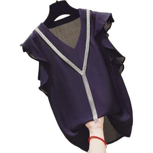 Ruffles Chiffon Women Blouse 2021 Summer Solid Sleeveless Office Lady Elegant Pulls Outwear Tops Top Quality