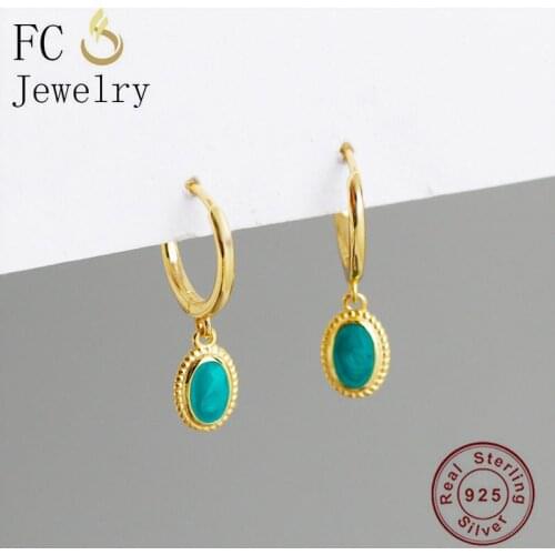 FC Jewelry 925 Silver Simple Oval Shape Green Enamel Hoop Earring Pendientes Piercing Boucke Doreille For Women Pendientes 2020