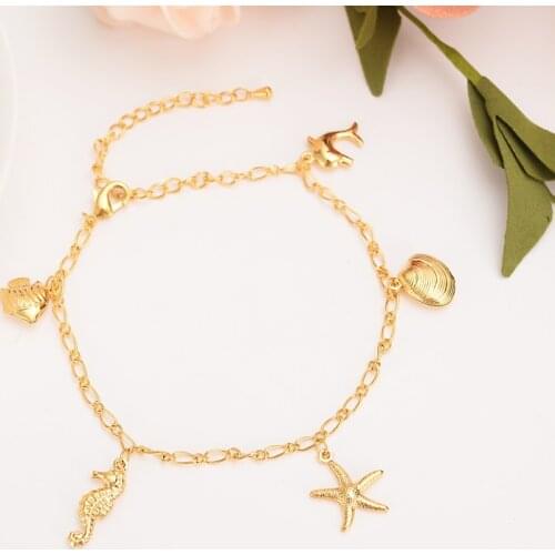 PNG Charm dolphin shell starfish Bracelet for Women Gold Christmas gifts cute kids girls Hand Chain Jewelry anklets Arab gift