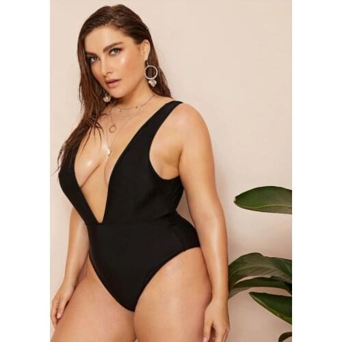 Women One Piece Classic Open Back Padded Deep V Surf Swimsuit Swimwear Plus Size High Cut Swimming Bathing Suit