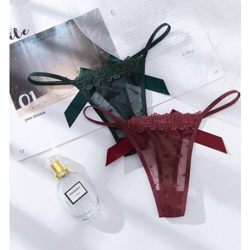 Womans Panties Sexy Thongs Lace Underwear Transparent G Strings Wave Point T-Back Female Mesh Belt Exotic Lingerie Bow Briefs